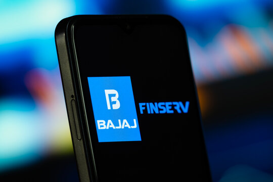 Mumbai, India- 8 July 2026: BAJAJ FINSERV logo is seen on a smartphone.