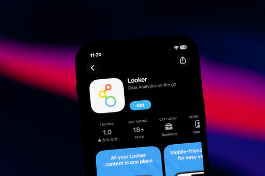 Mountain View, United States- 11 July 2026: App Store page of the Looker app is seen on a smartphone screen.