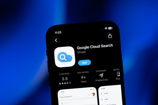 San Francisco, USA - 11 July 2026: App Store page of the Google Cloud Search app is seen on a smartphone screen.