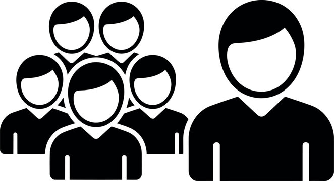 Group of five people icon with one separate person silhouette