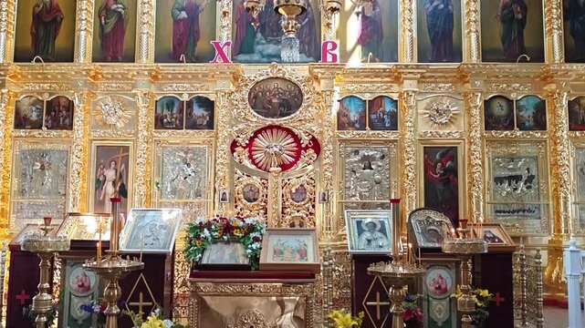 Pechory, Pskov Region &ndash; July 15, 2026: Interiors of the Church of the Forty Martyrs of Sebaste