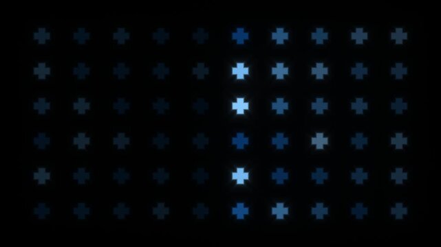Bright patterns of shapes appear against a dark background. The shapes shift in intensity, creating a rhythmic visual effect. This footage can enhance various projects