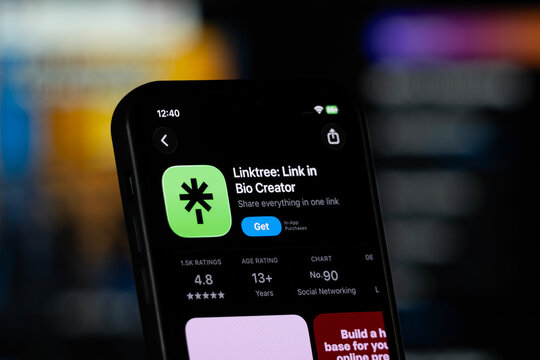 San Francisco, United States - 11 July 2026: App Store page of the Linktree app is seen on a smartphone screen.