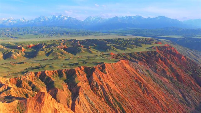 Natural geological landscape of red mountain canyon at Hongshan Valley, northern foot of Tianshan Mountains, northwest China wilderness scenery