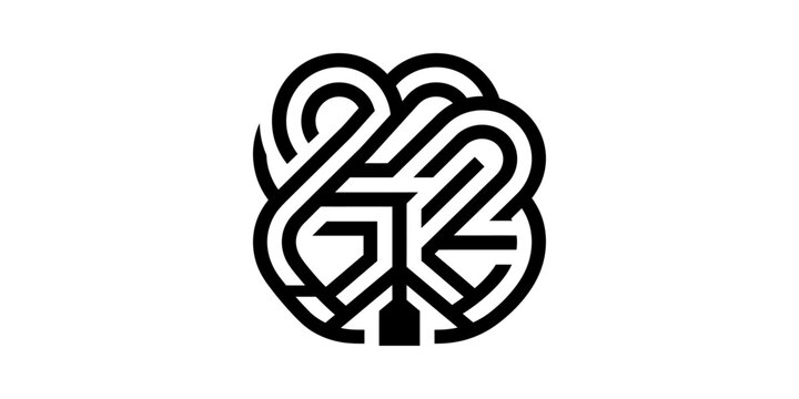 Abstract Black and White Geometric Logo Design, Intertwined Lines, Modern Emblem