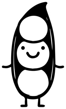 Cheerful green pea character in pod shape standing with smile with smiling cartoon pea standing inside illustration vegetable symbol nature with simple