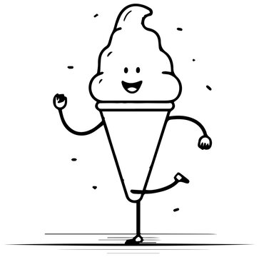Cheerful ice cream cone character dancing with joy with cheerful cartoon illustration animation dessert graphic vector happy smile sweet with treat