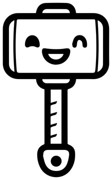Cheerful hammer character with smiling face with cartoon hammer happy face illustration friendly graphic element handle symbol vector with object