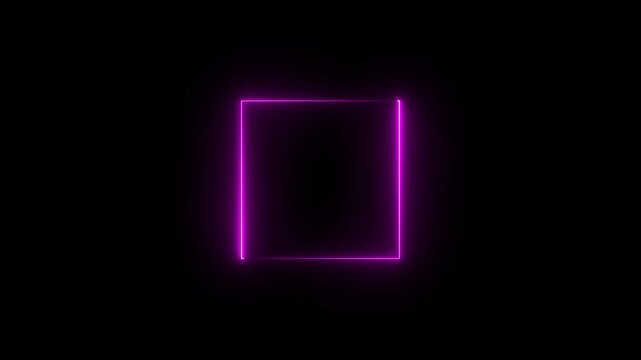 Glowing neon square frame animation. luminous banner animation.neon box icon on a black background. 4k quality neon line animation video.