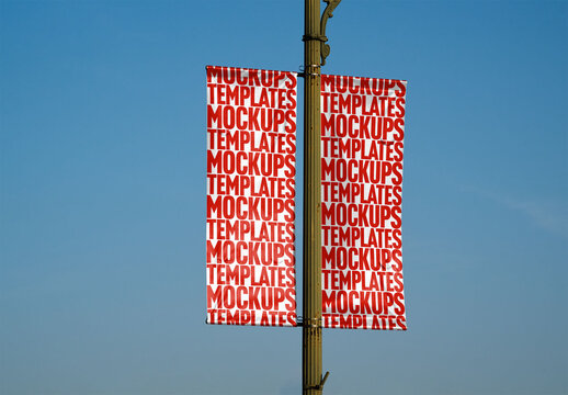 Mockup Of Customizable Street Pole Banners, Los Angeles