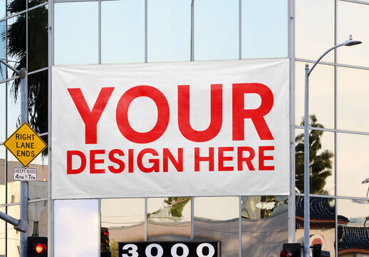 Mockup Of Customizable Large Banner On Los Angeles Building Facade
