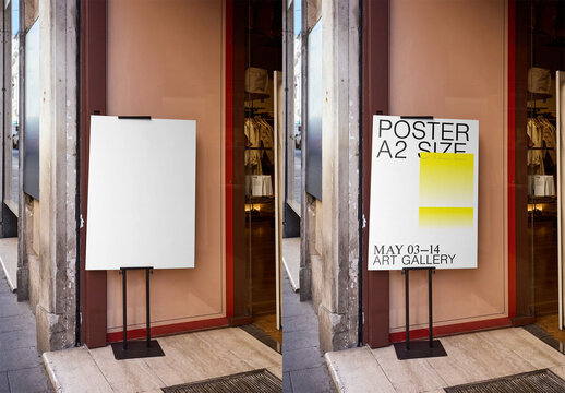 Mockup Of Customizable Sidewalk Sign Outside Clothing Store