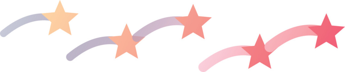 Whimsical shooting stars with pastel trails during twilight on a clean white background © Rakibs