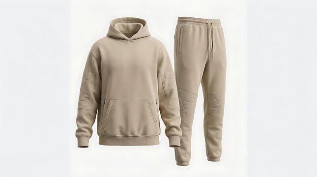 Comfortable Beige Hoodie and Sweatpants Set for Casual Wear.