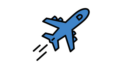 Fototapeta premium Blue airplane icon taking off, travel, aviation, transport, motion lines