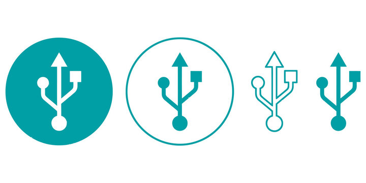 Four variations of teal USB connection icons isolated on transparent background