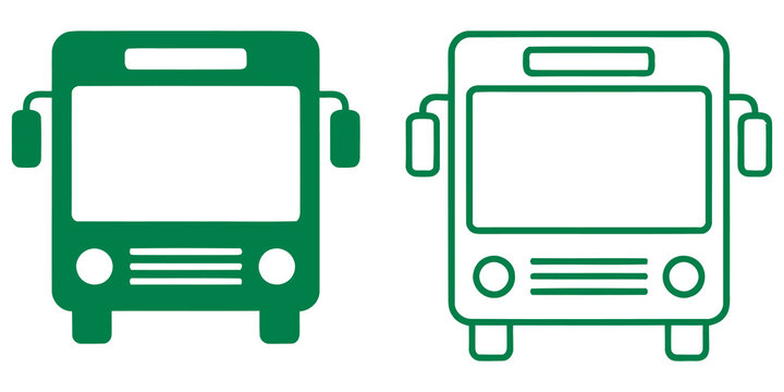 Green eco city bus public transport icon set front view isolated on transparent background