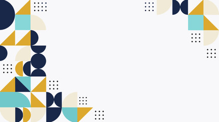 Obraz premium Retro bauhaus inspired geometric shapes pattern background with vibrant colors and dots