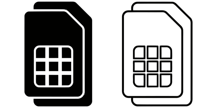 sim card silhouette and outline vector illustration isolated on transparent background