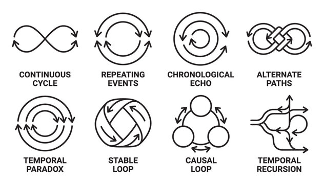 Time loop symbols abstract concept infographic elements for understanding cycles.