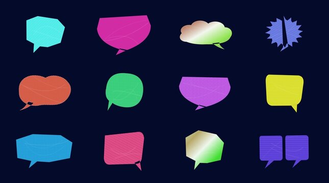Colorful speech bubble and thought bubble icons set isolated on white background, illustration