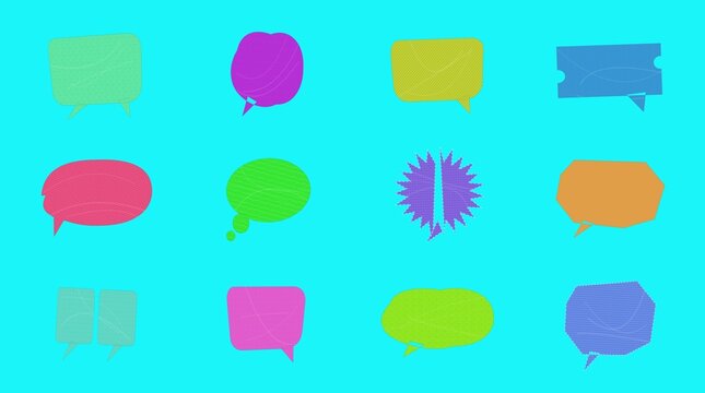 Colorful speech bubble and thought bubble icons set isolated on white background, illustration