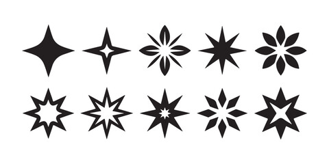 Set of shiny black sparkle icons. vector collection of magic star symbol. graphic design element. © MOST AKTER