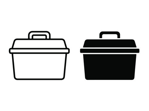 Storage Tote Box Icons in Black and White Outlines
