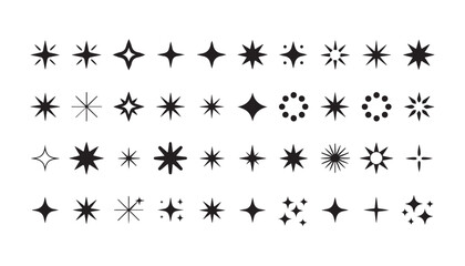 Sparkle star vector icons set for magic effects and holiday decoration on transparent grid surface. © MOST AKTER