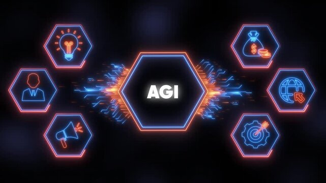 Agi artificial general intelligence concept with glowing digital and network technology