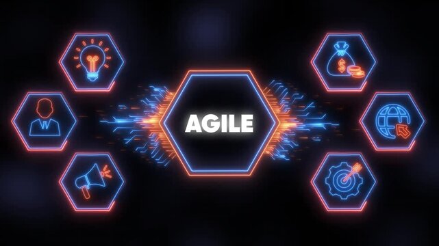 Agile methodology concept with neon glowing for business strategy and digital growth