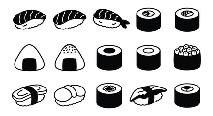 Set of hand drawn sushi and maki rolls isolated on white background for restaurant menu design © Taylor