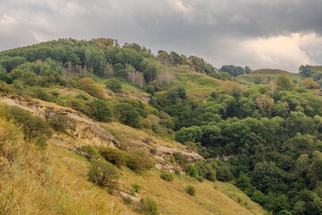 Fototapeta premium The mountain Maloe Sedlo in the Kislovodsk National Park, the largest city park in Europe. Kislovodsk, Russia