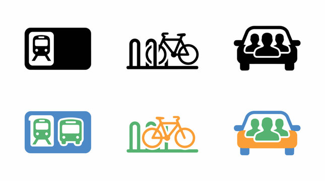 Icon set of public transportation and shared mobility symbols