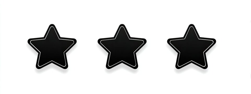 Three black stars icons with white outline, isolated on a white background