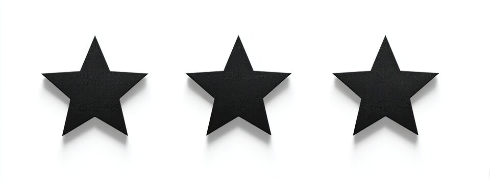 Three black stars in a row, with slight shadows on a white background