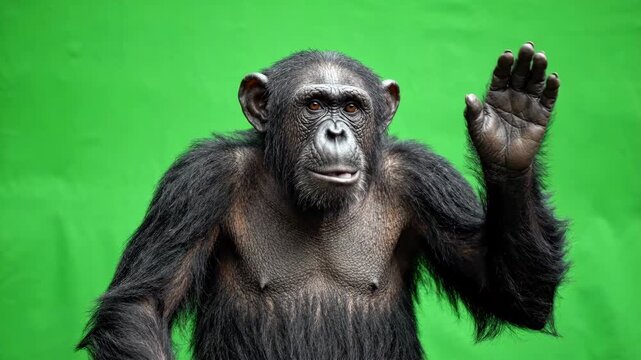 Chimpanzee Waving on Green Screen