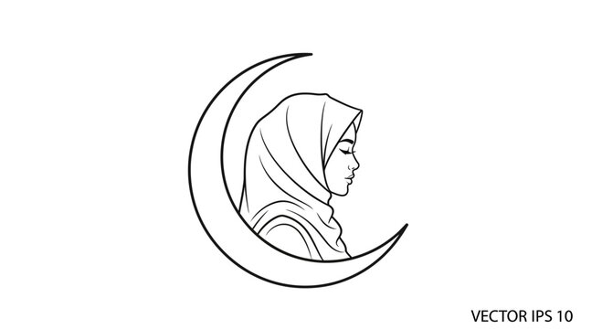 woman in hijab on crescent moon
