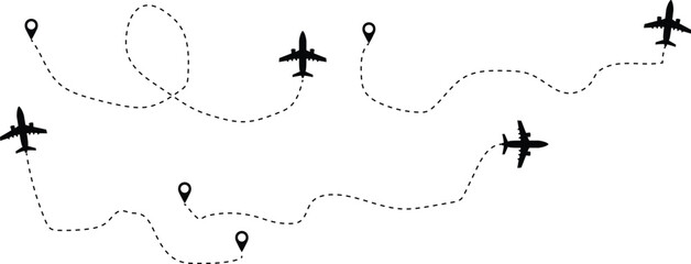 Airplane flight routes travel pattern background Set of Airplane Dotted. Airplane Routes. Isolated On White Background © MG GONDAL 
