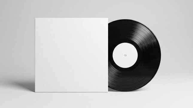 Minimalist vinyl record sleeve mockup template with blank cover for music album design presentation.
