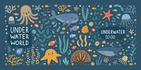Underwater Scene Illustration With Marine Life And Coral © Prince