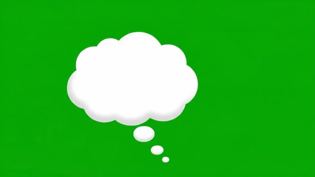 Empty Thought Bubble on Green Screen: A clean, white, cloud-like thought bubble floats against a vibrant green background, symbolizing contemplation or an idea waiting to be expressed.