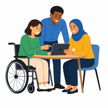 Inclusive Diverse Team Collaborating Around Digital Tablet