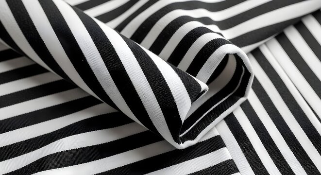 Black and white striped fabric texture. Close up of monochrome textile pattern background.