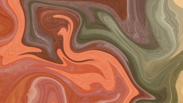 Terracotta and olive green liquid marble texture background vector illustration with abstract swirl acrylic fluid art motion effect. for aesthetic banner, social media poster, product packaging, card