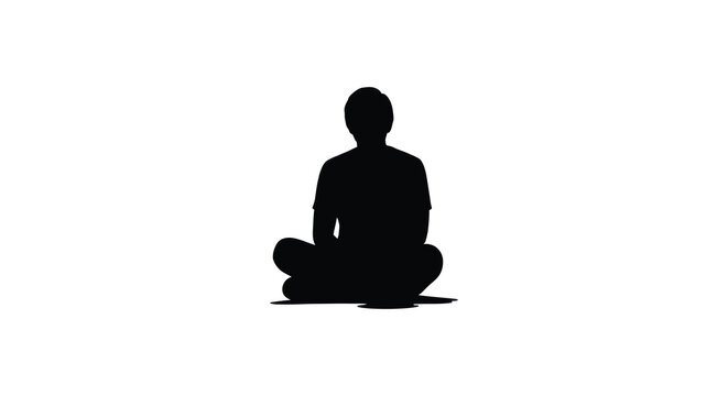 Human Silhouette In Lotus Position Against White Background