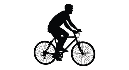 Obraz premium Cyclist On Bicycle Silhouette Against White Background