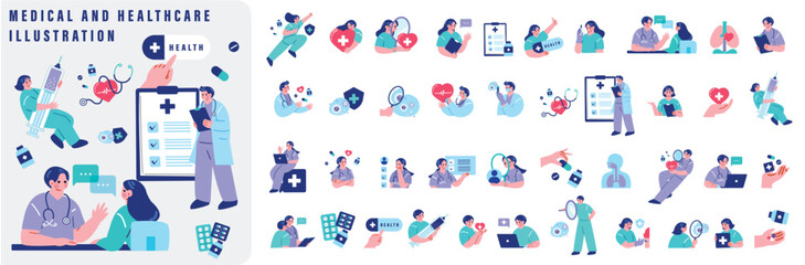 Naklejka na ściany i meble Medical and healthcare illustration set
