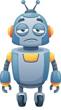 Sad Cartoon Robot Character Illustration on White Background