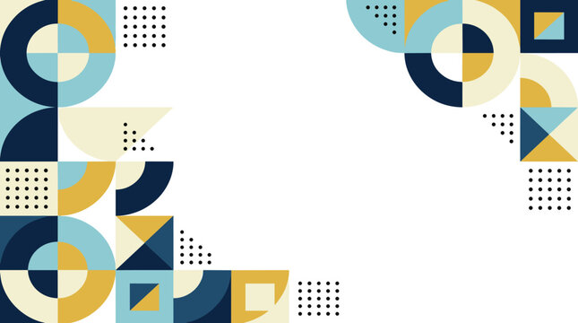 Minimalist geometric background design with circles squares and patterns in blue gold